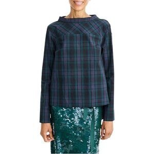 J.Crew Blackwatch Plaid Jewel Embellished Sustainable Cotton Blouse Size 2